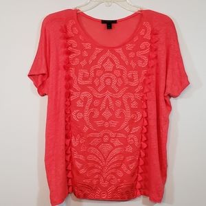 J. Crew Orange Embroidered Top with Tassel Accents size Small